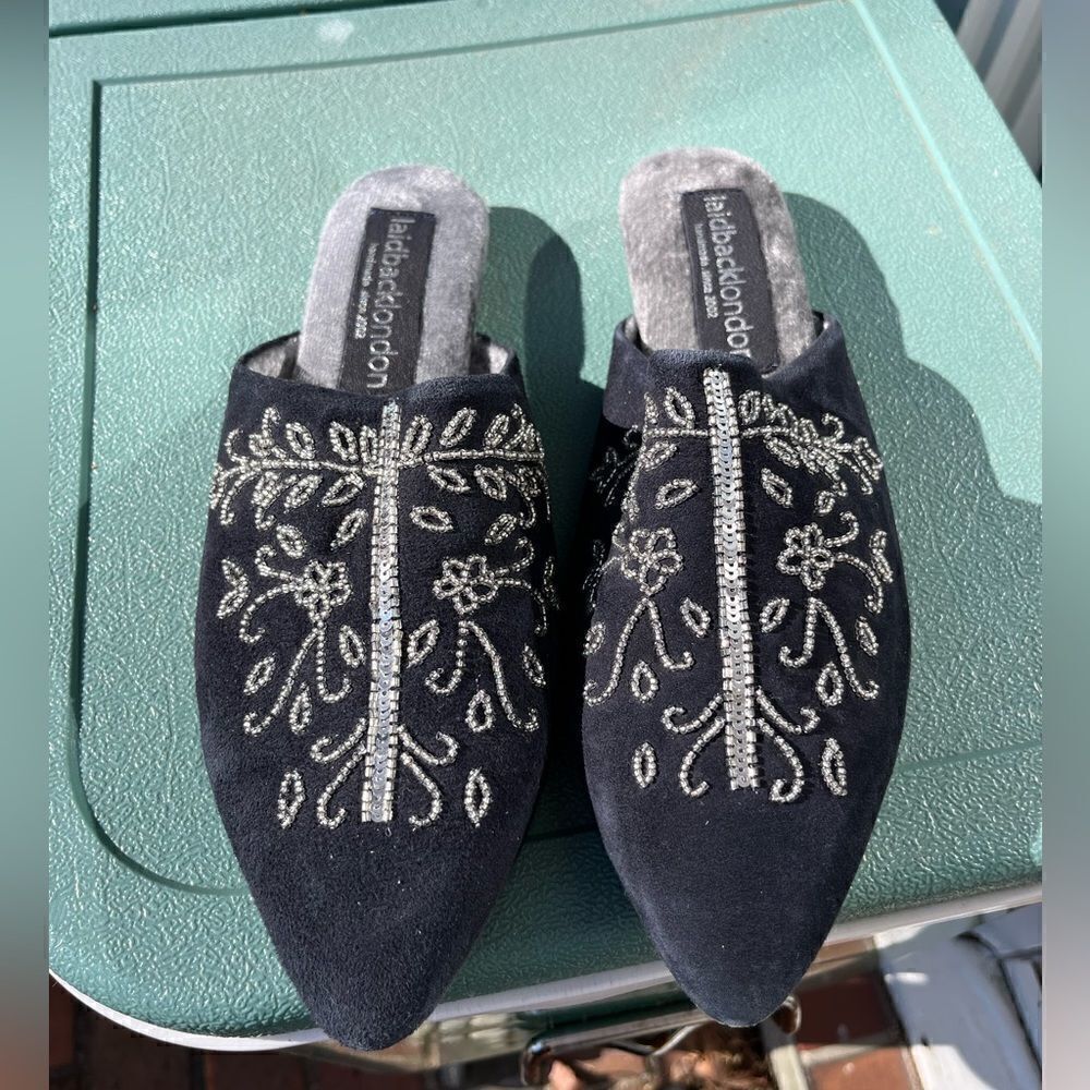 Anthropologie Laidback London Handmade Velvet Beaded Mules NWT